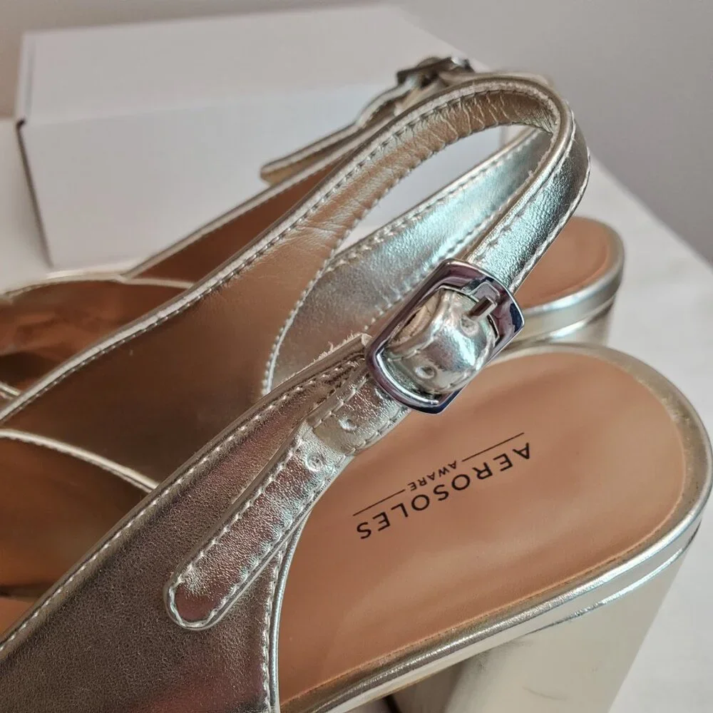 AEROSOLES Metallic Gold Knot Platform Slingback Heels